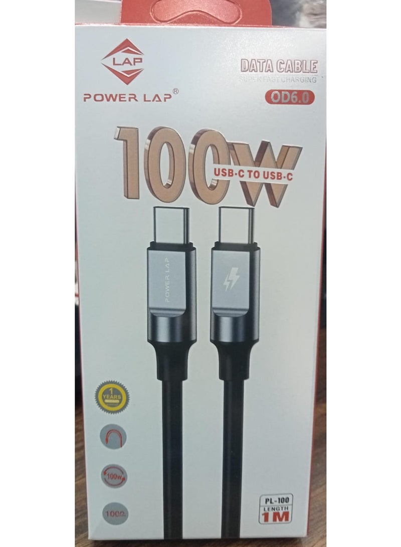 POWER LAP® 100W Super Fast Charging Data Cable – USB-C to USB-C (1 Meter) PL-100 - Image 1